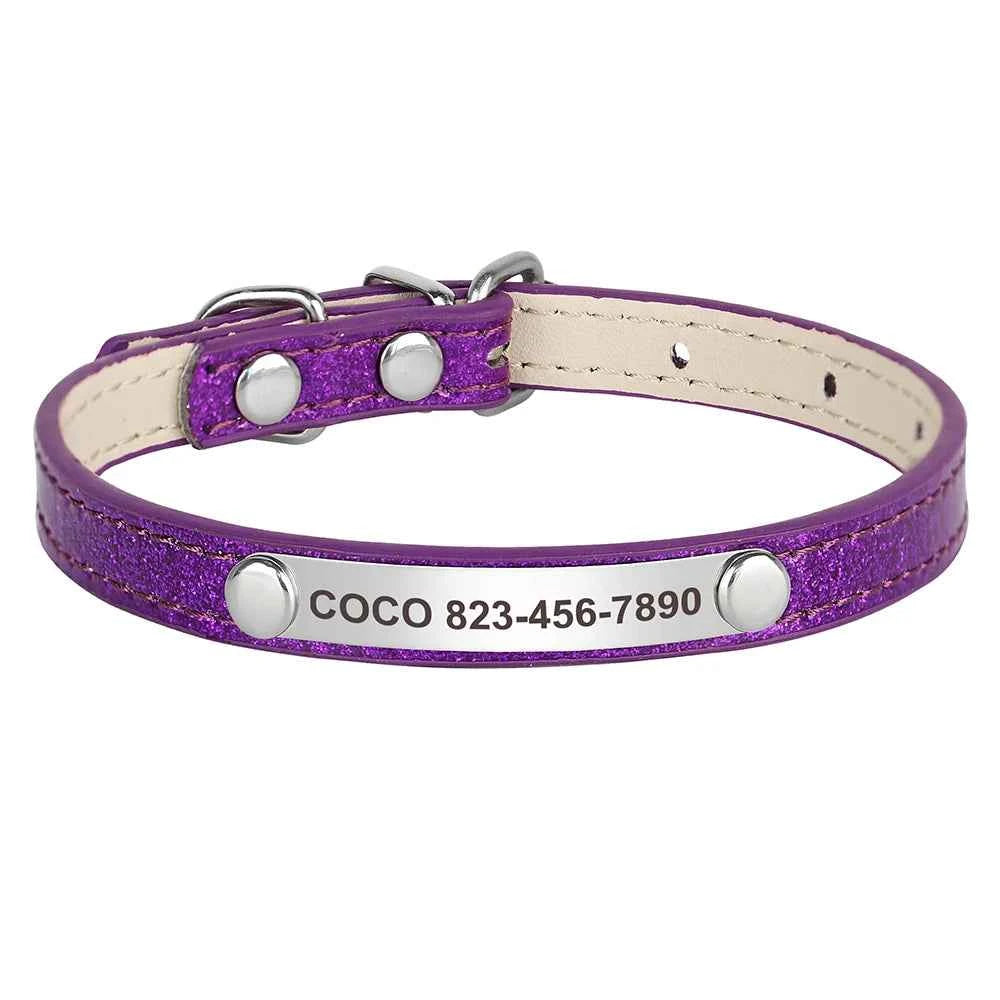 Personalized Cat Collar Bling PU Leather Cat Collars Free Custom Pet Puppy Kitten ID Necklace Adjustable for Cats Small Dogs