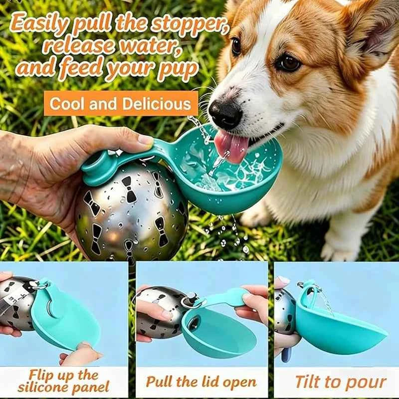 Portable Dog Water Bottle Stainless Steel Travel Cat Water Dispenser with Bowl No-Spill Puppy Water Bottle for Walking Hiking