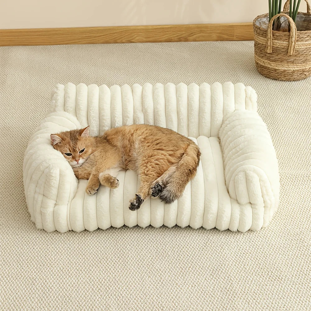 KEMORELA 1PC Striped Cat Sofa Bed Soft Polyester Pet Bed Breathable for All Seasons Suitable for Small to Medium Catsor Sleeping - Play Paws Toys