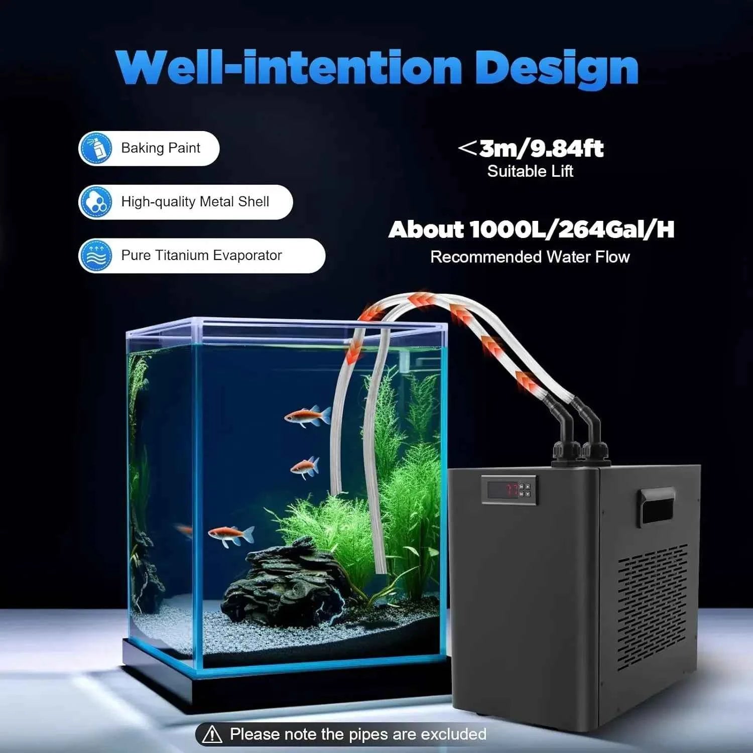 Aquarium Chiller 42 Gal, 1/10HP Water Chiller Machine, Fish Tank Cooler with Temperature Control 32-122℉, for Axolotl Seawater F