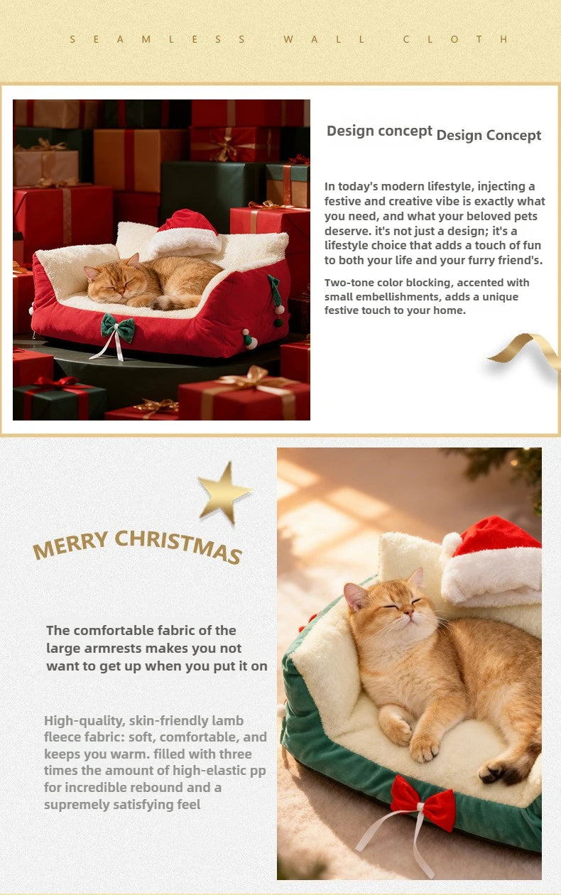 Winter Warm Cat Bed Large Size Removable Washable All Season Pet Sofa Christmas Cat House for Pets - Play Paws Toys