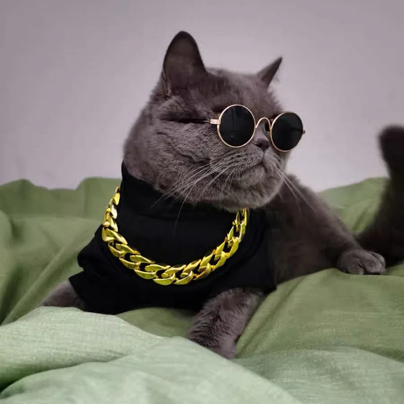 Puppy Dog Sunglasses Anti-skid Round Metal Cat Classic Retro Sunglasses Hippie Cute and Funny Pet Glasses Cosplay Party Costume