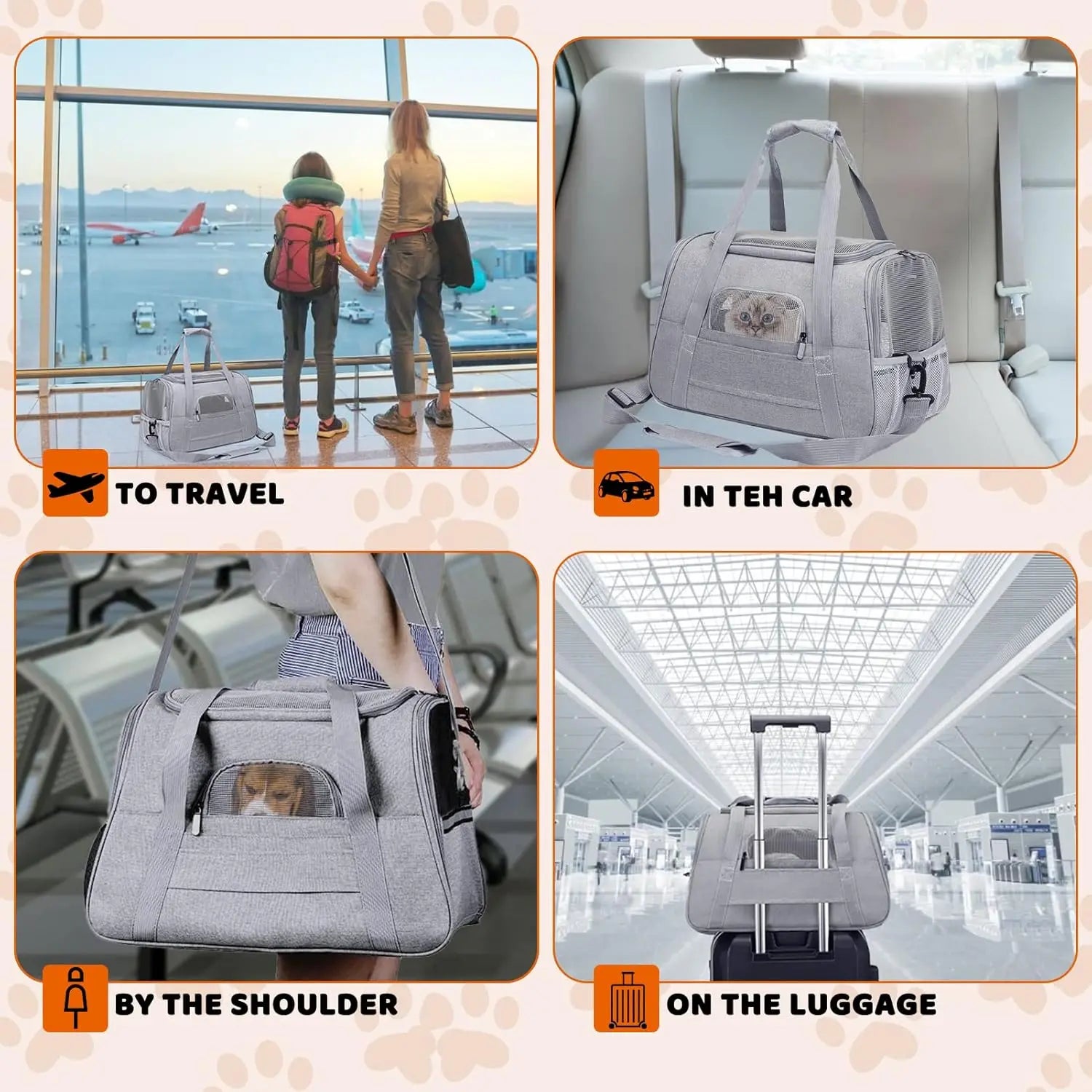 Pet Carrier Bag Airline Approved Up for Cats and Dogs Up to 20LBs, Soft Cat Carrier Dog Carrier Travel Kitten Carrier with Mat - Play Paws Toys