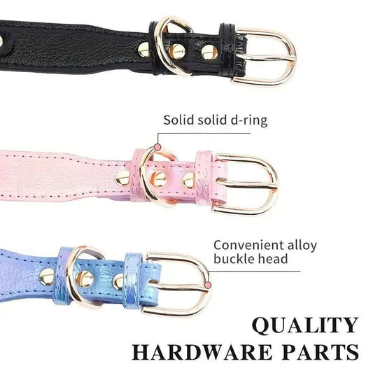 DC003 1Pc PU Leather Delicate Pet Dog Collar, High-Quality Leather Fabric And Alloy Fittings. Beautiful Gemstone Decoration. Sui