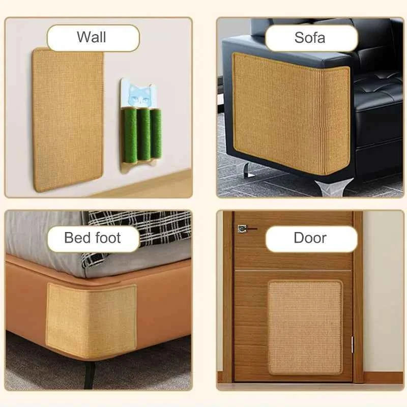 1/4PCS Cat Scratcher Mats Natural Sisal Anti-slip Cat Scratching Pads Furniture Carpet Wall Protector Pads with Textured Surface