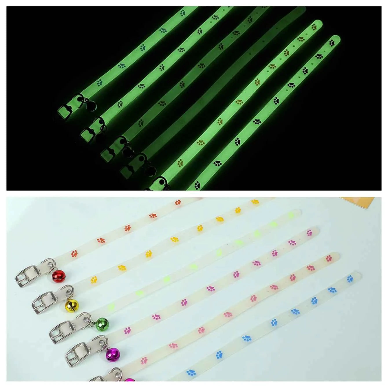 Cat Collar Glow in the Dark Footprint Cute Charms Adjustable Luminous Pet Collar for Kitten Chihuahua Night Walking Camping