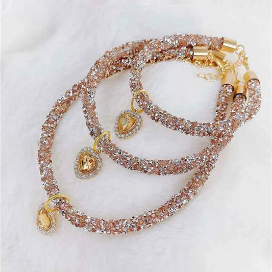 Crystal Cat Collar Heart Gem Pendant Party Rhinestone Necklace Adjustable Cats Puppy Chihuahua Wedding Pet Accessories