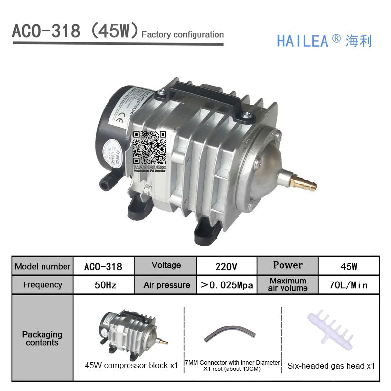 220V Hailea External High Power AC E-magnetic Air Pump Fish Pond Oxygen Pump Compressor for pond Air Aerator Pump ACO-208 308