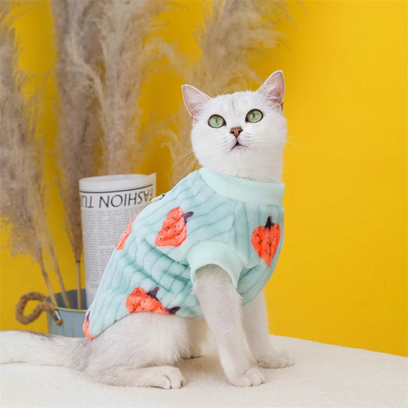 Korean Style Sphynx Cat Sweater with Buckle Winter Warm Pet Clothes for Cats Gotas Garfield Persian Pullovers mascotas Clothing - Play Paws Toys