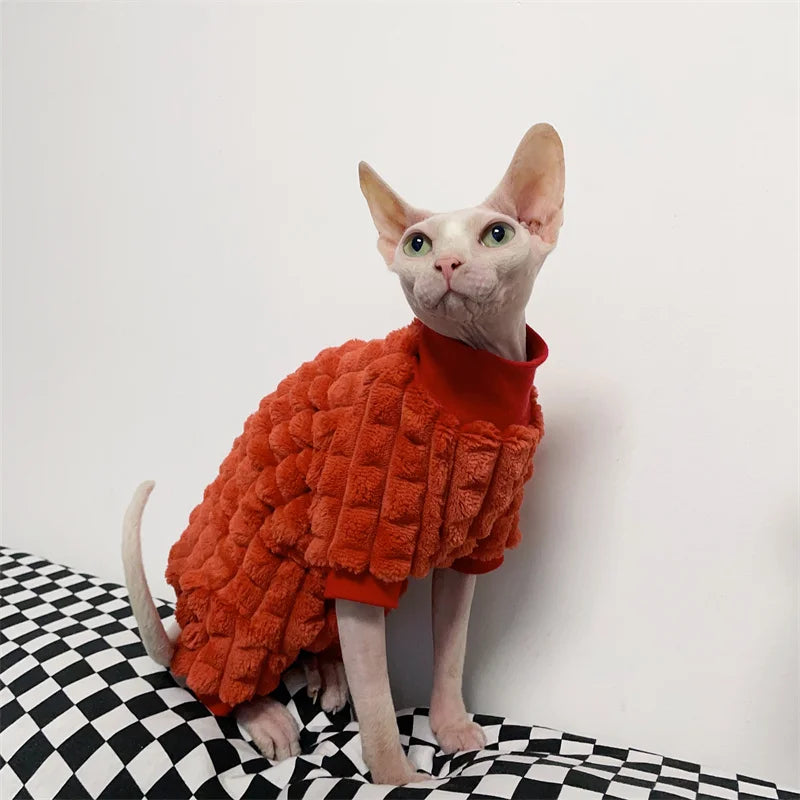 Elegant Warm Sphynx Cat Turtleneck Sweater Hairless Cat Clothes Comfort Winter Coat Thickening Fleece Jacket for Sphynix Cat - Play Paws Toys