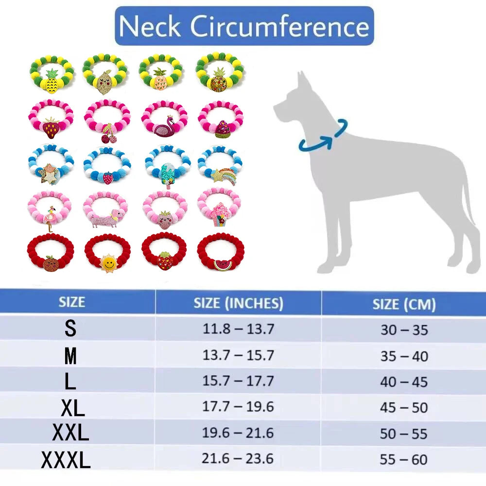 20pcs Fashion Pet Dog Bowtie Summer Fruit Style Hair Ball Necklace Collar Small Large Dog Bowtie Ties Dog Grooming Accessories