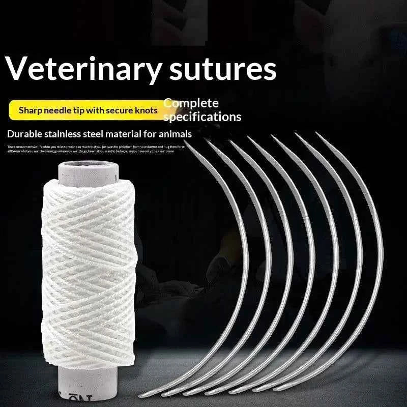 10Pcs/Bag Veterinary Suture Needle Or 1Roll SuturesPig Cattle Sheep Beast Surgical Needles Curved Trigeminal For Veterinary Team