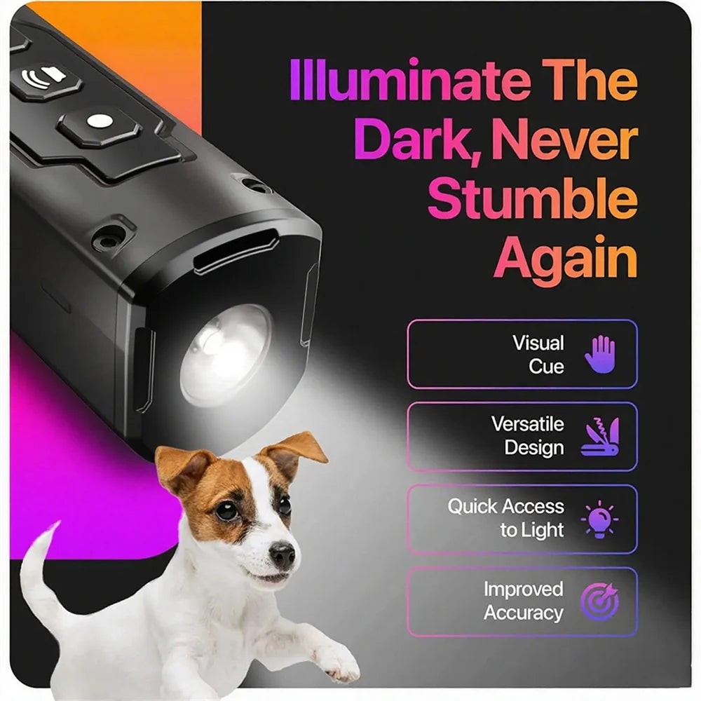 Dog Repeller Ultrasonic Dog Training Device Rechargeable Anti Barking Device 65ft Range with LED Flashlight for All Dogs