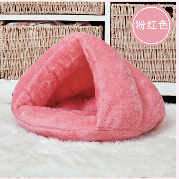 Triangle Pet Dog Kennel Mat Winter Warm Plush Cat Bed House Thickened Sleeping Bag for Small Dogs Cats Pets Supplies Accessories - Play Paws Toys