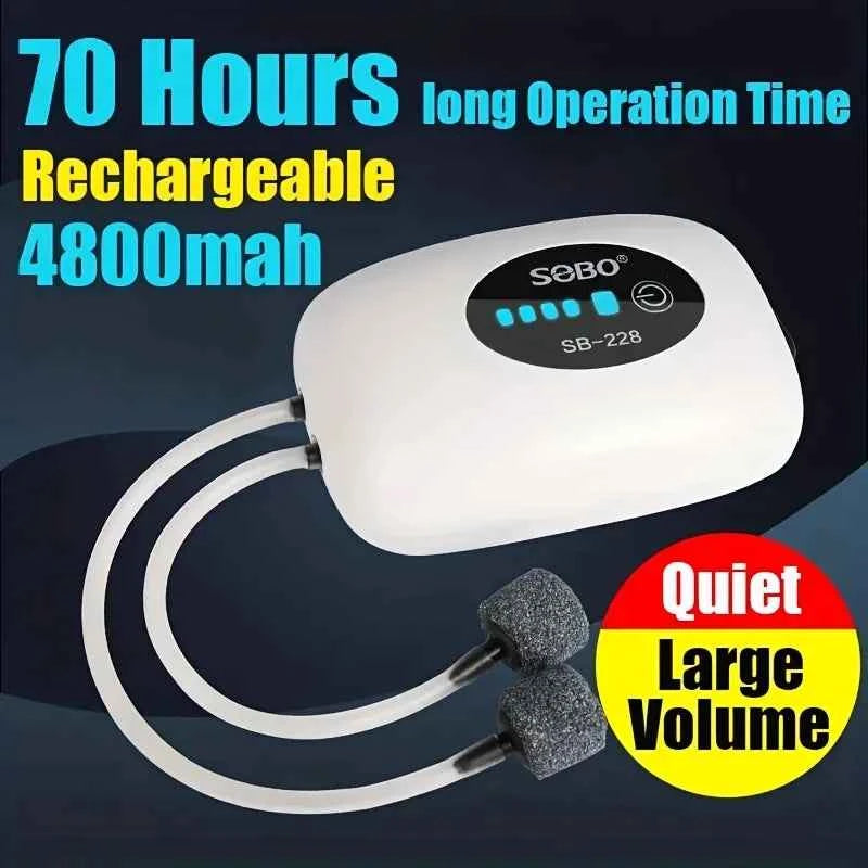 Rechargeable USB Fish Tank Air Pump 4800mAh Battery Silent Oxygen Pump with 1M Tube for Aquarium Outdoor Breeder Tanks Portable