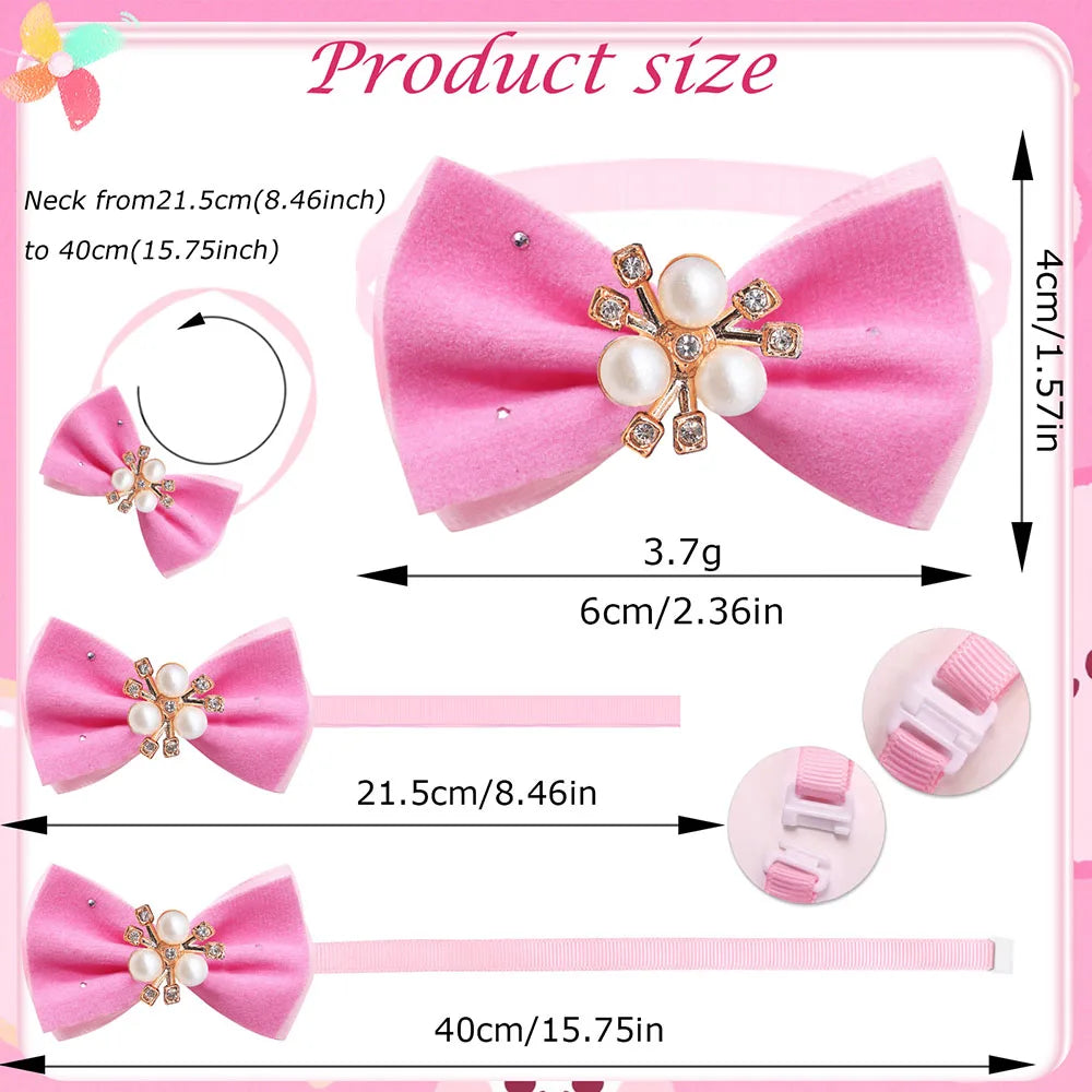 20/40PCS Winter Dog Bowties With Diamonds Adjustable Pet Dog Bow Ties Collars Mixed Colors Pet Grooming Accessories For Dogs
