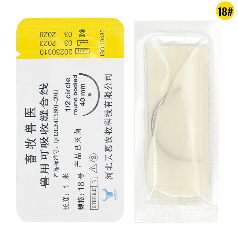 Suture Needle Bending Needle Veterinary 10Pcs Absorbable Suture Thread 1M Animal Husbandry Veterinary Tools Sheep Cow Livestock