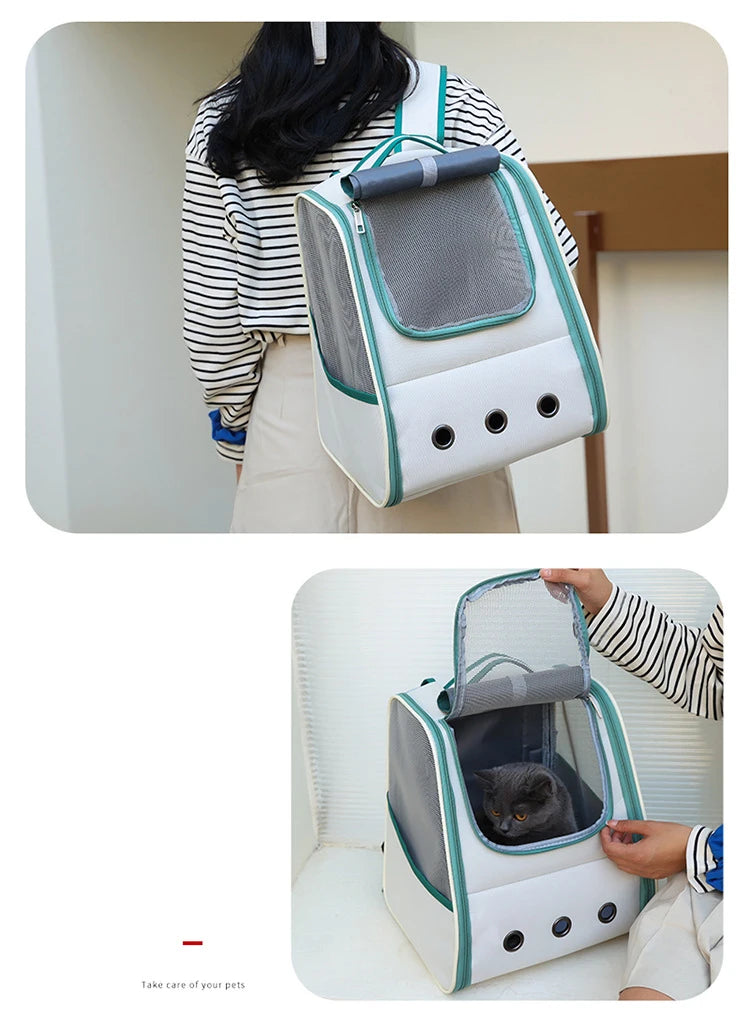 Pet Cat Carrier Backpack Breathable Portable Travel backpack for cat and dog With Anti Breakaway Belt Three-door design AA074 - Play Paws Toys