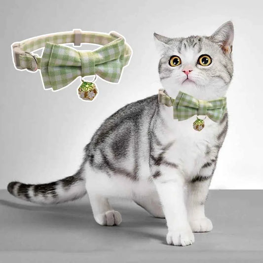 Lattice Bow Pet Cat Collar With Bell Adjustable Pet Collar Bownot Safety Necklace for Puppy Kitten Cat Cute Pattern Pet Supplies