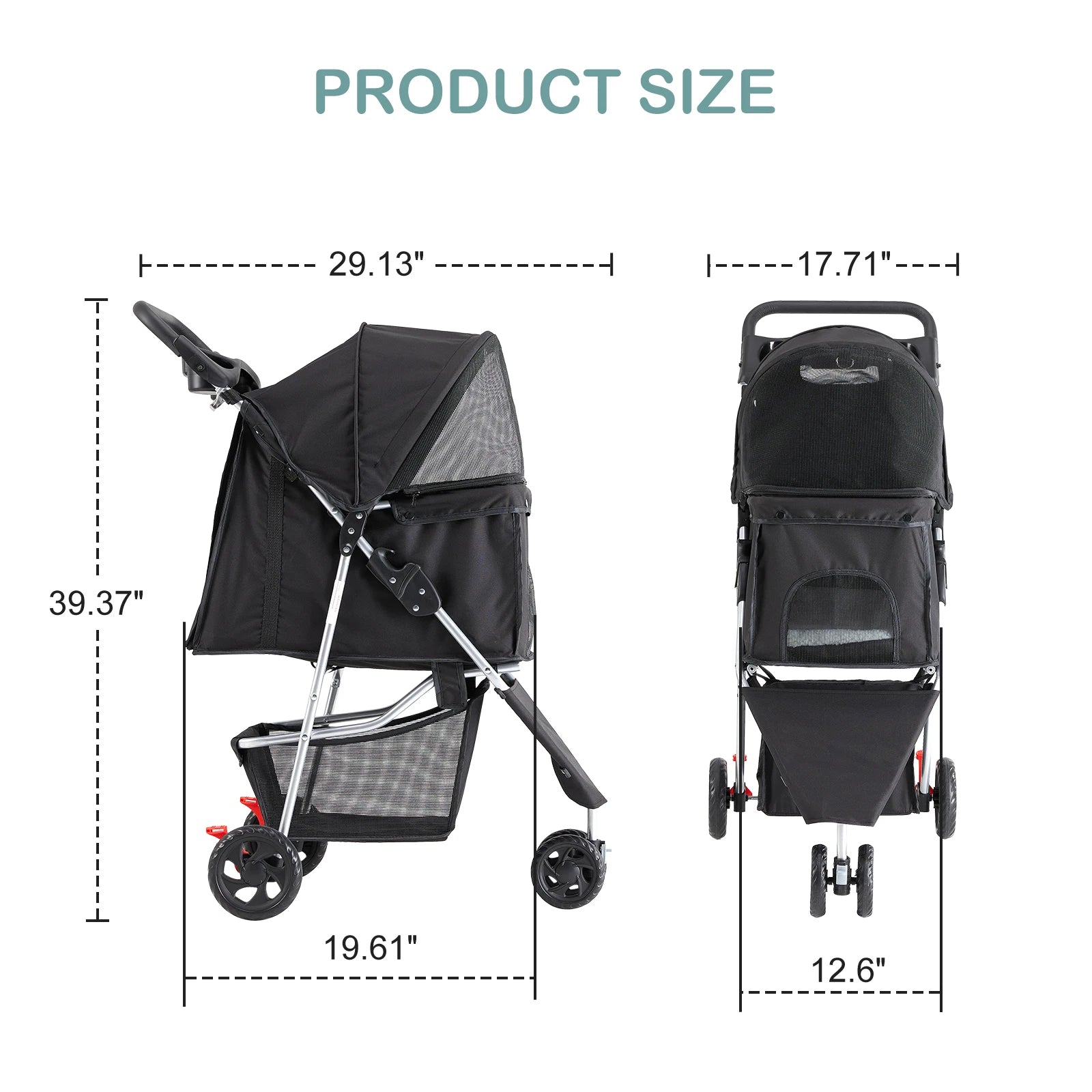 JHK 3 Wheels Foldable Pet Stroller for Small Dogs and Cats Stroller with Mesh Windows Storage Basket Cup Holder for Outdoor Use - Play Paws Toys