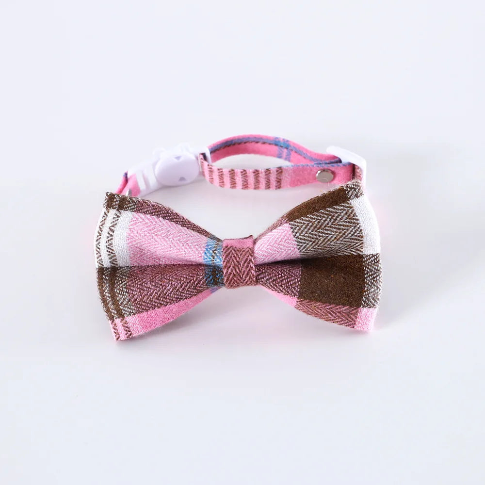 Pet Accessories for Dogs Cats Bowtie British Style Puppy Plaid Tie Breakaway Bowknot Collar for Small Dog Cat Gentleman Costume - Play Paws Toys