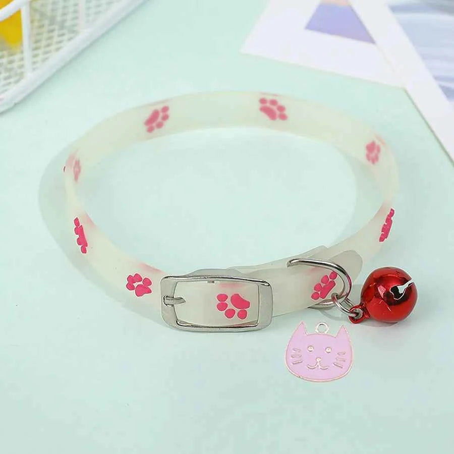 Cat Collar Glow in the Dark Footprint Cute Charms Adjustable Luminous Pet Collar for Kitten Chihuahua Night Walking Camping