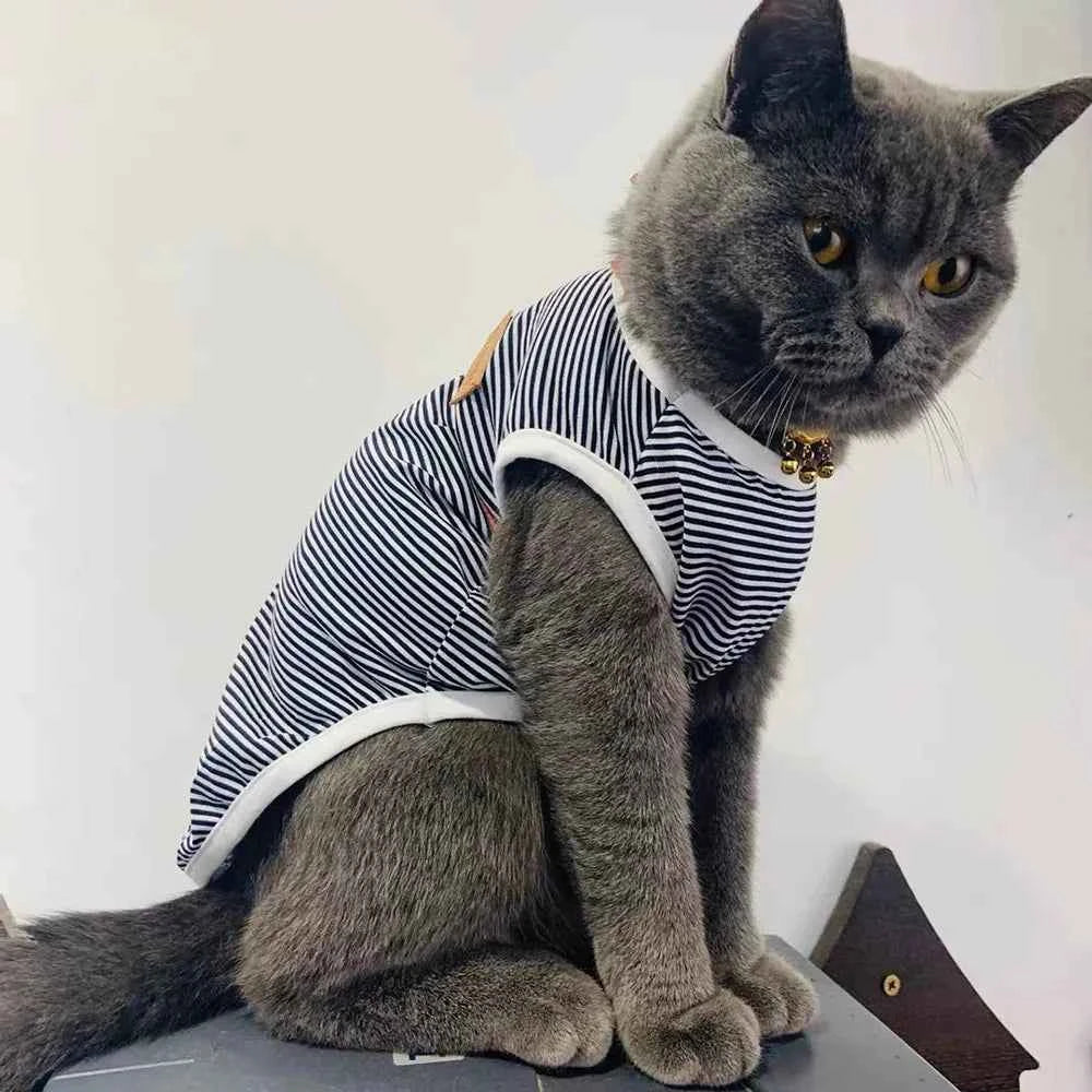Summer Cat Dog Vest Classic Stripes Pet Sleeveless T-shirt for Small Dogs Cats Kitten Sphynx Clothing Outfit ropa para gatos