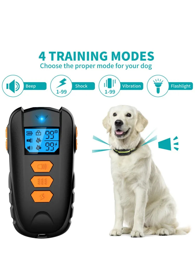 Pet Electric Dog Training Collar Remote Control 1000ft Barkproof Collars for Dogs Vibration Sound Shock Rechargeable Waterproof