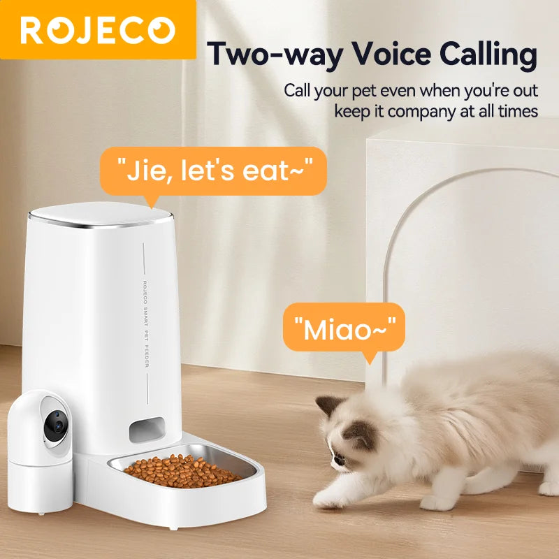 ROJECO 4L Automatic Cat Feeder With 360°Rotating Camera Vedio WiFi Cat Food Dispenser Pet Smart Voice Auto Feeder For Cats Dogs