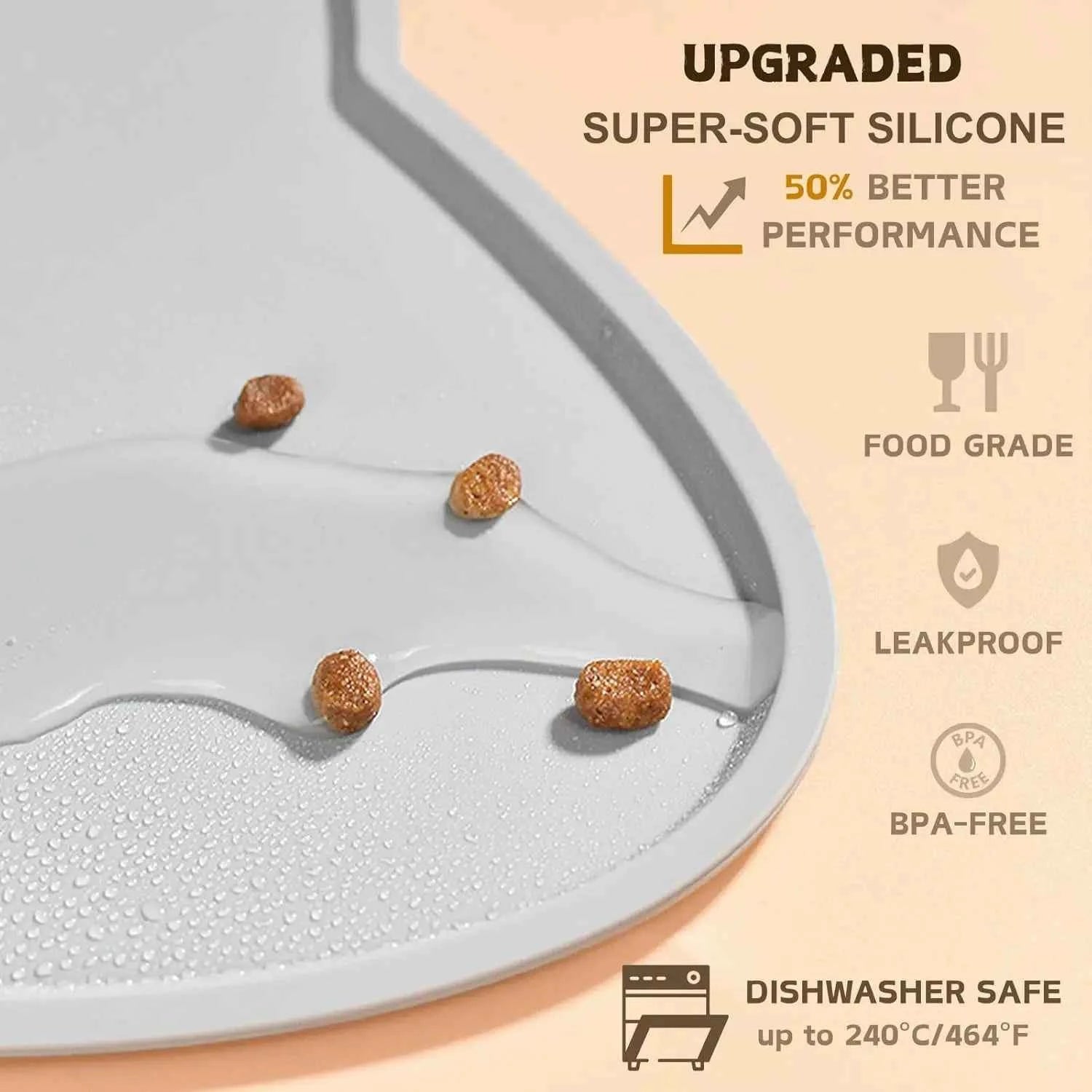 Food Grade Silicone Cat Mat, Anti-slip Waterproof Leak-proof Pad for Cats & Dogs, Easy to Clean Pet Bowl Mat