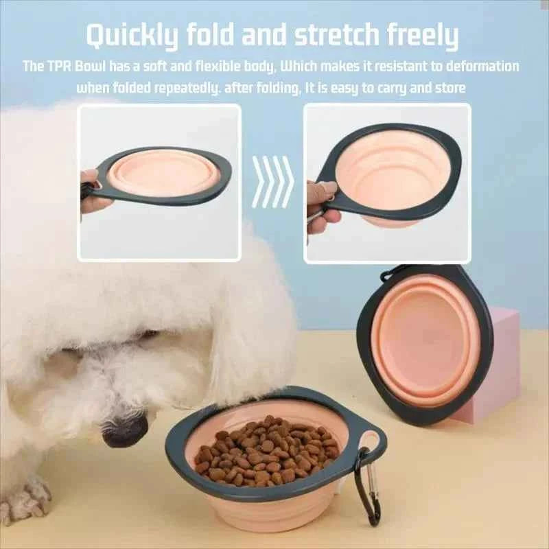 Portable Folding Pet Food Bowl Cat Dog Silicone Collapsible Feeder Bowl Travel Outdoor Puppy Water Container With Hook 320ml