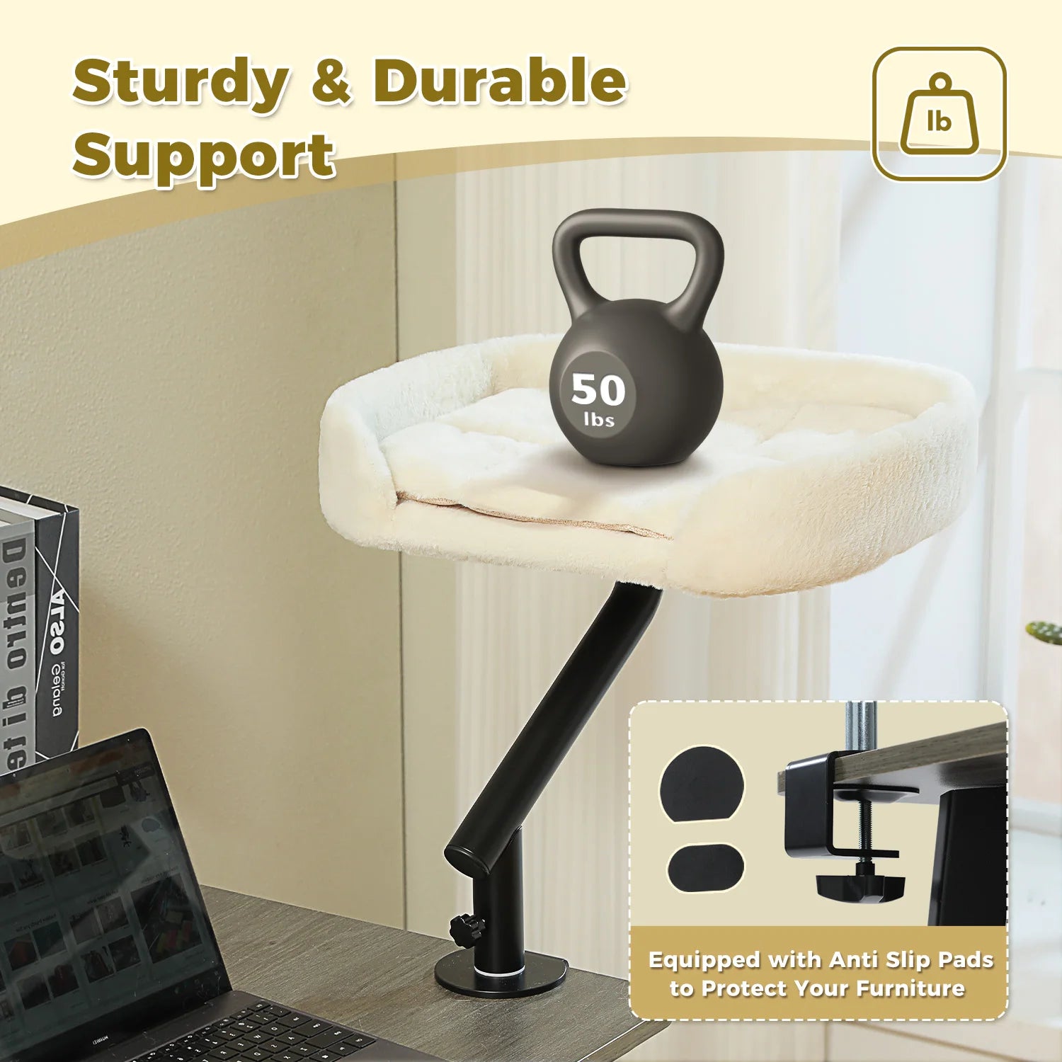 Cat Desk Bed, 360° Rotatable Cat Bed Stand for Indoor Cats, Adjustable Cat Basket, Cats Hammock for Table, Soft Cat Bed for Desk - Play Paws Toys