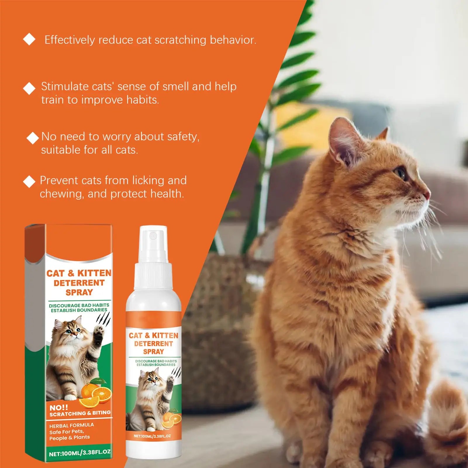 100ml Cat Anti scratch Spray Orange Fragrance Sofa Curtain Protectors Restricted Area Stop Cats Dogs Scratching Pet Training Aid