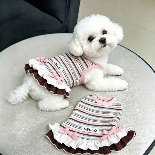 Comfortable Striped Pet Dress Anti Shedding All Season Apparel Stylish Outfit for Kitten Puppy Teddy Bichon Yorkie