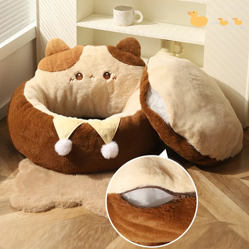 HOOPET Cats Sofa Dogs Bed Round Cat Pad Mattress Winter Warm Deep Sleep Cushion Soft Cat House Dog Nest Pet Accessories - Play Paws Toys