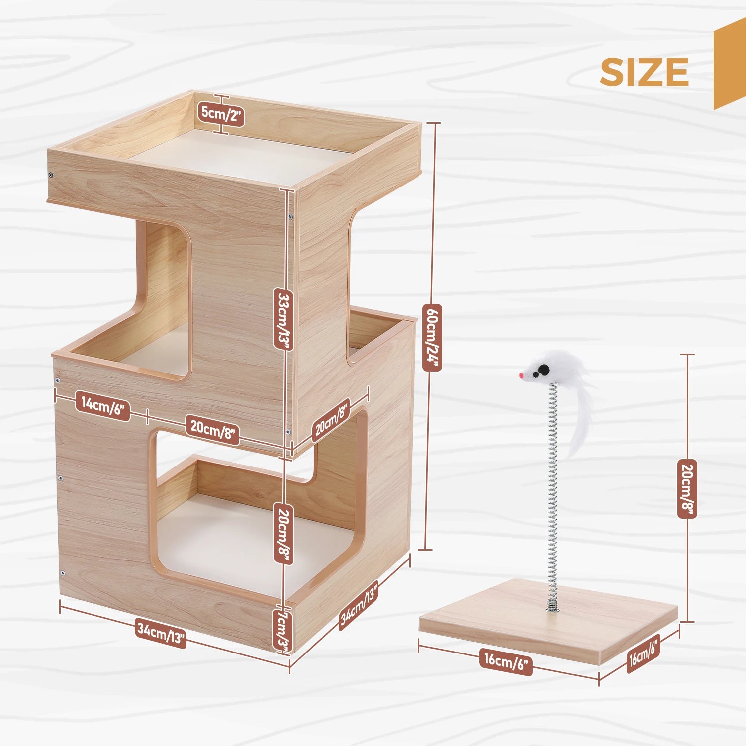 Wood Cat Condo House Bed with Removable Soft Mats Modern Cat Tree Tower with Scratching Pad Cat Scratcher Furniture Kitten Toys - Play Paws Toys