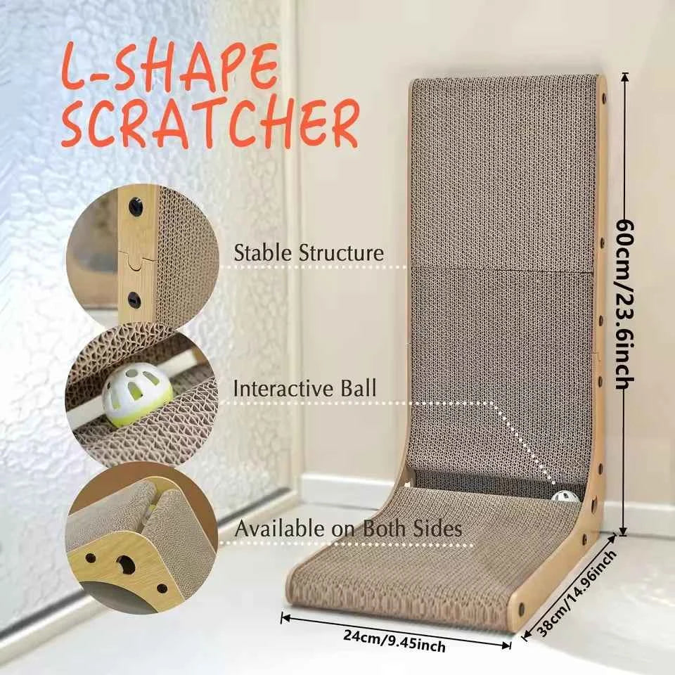 L Shape Cat Scratcher Cardboard Bell Hole Catnip Wear-Resistant Scratching Post For Indoor Cats Furniture Protection