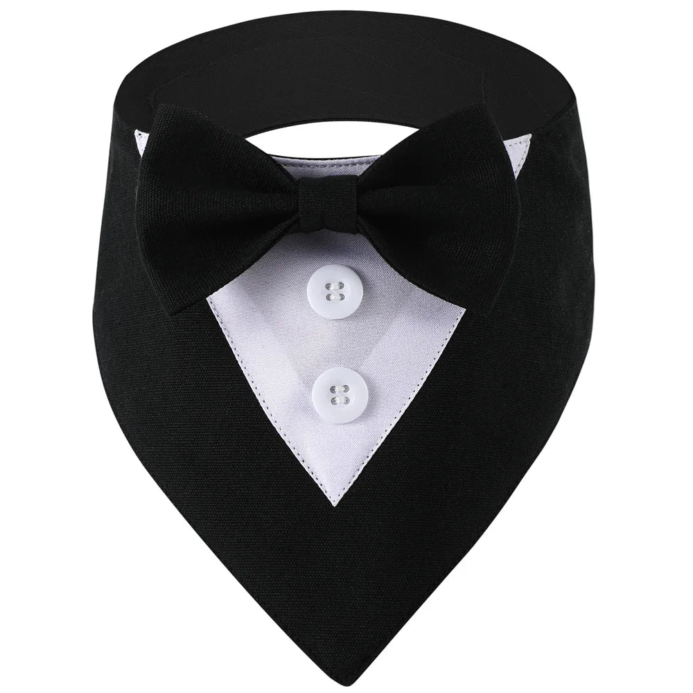 Sucado Handsome Wedding Pet Dog Bandana, Elegant Tuxedo Suit Scarf with Bowtie,  Luxury Formal Engagement Birthday Party Gifts