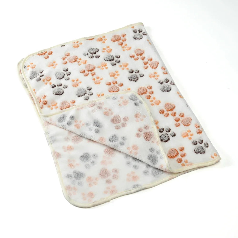 Warm Pet Cat Blanket Autumn Winter Cozy Thicken Fleece Kitten Footprint Bed Mat for Small Medium Big Cats Dog Chihuahua Supplies - Play Paws Toys