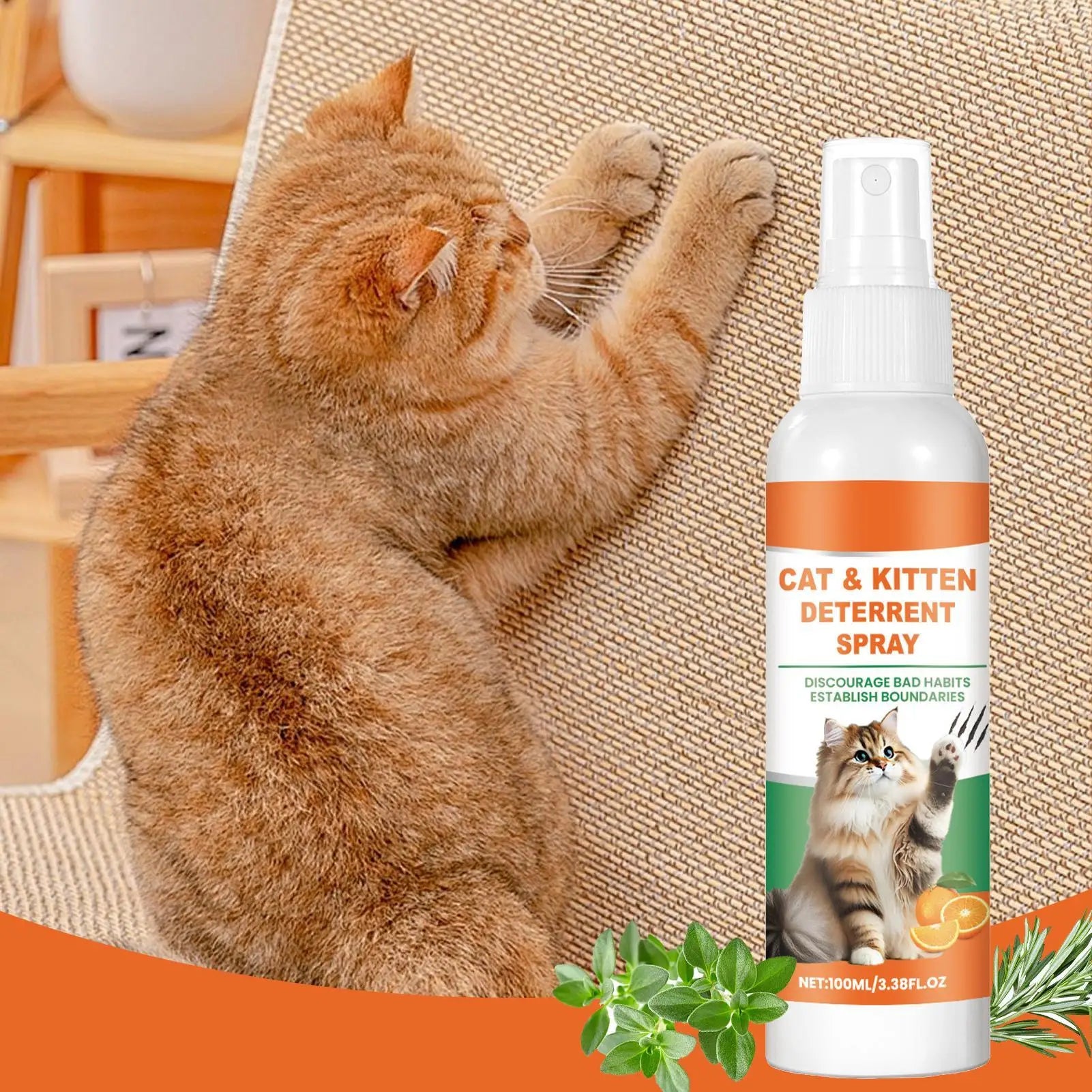 100ml Cat Anti scratch Spray Orange Fragrance Sofa Curtain Protectors Restricted Area Stop Cats Dogs Scratching Pet Training Aid