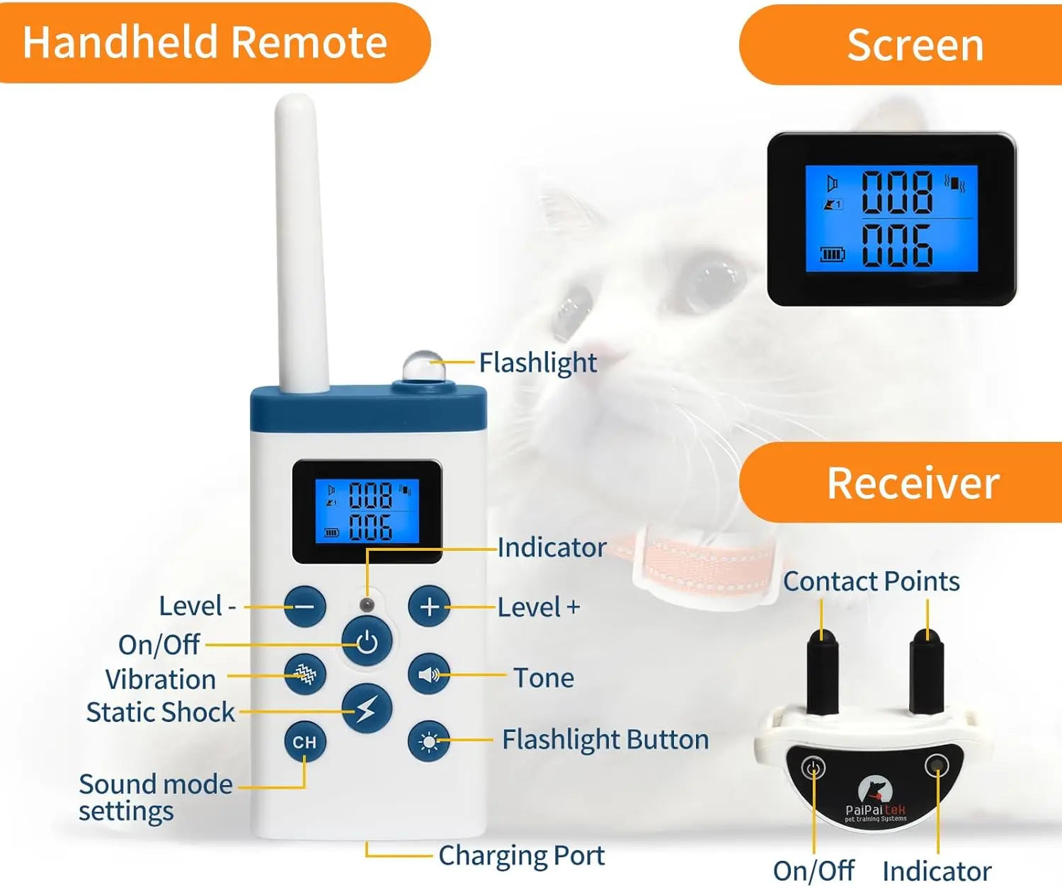 New Cat Shock Collar with Remote, 4 IN 1 Cat Training Collar with Auto Anti-Meow, Beep, Vibration, Safety Shock 4 Modes for Cats
