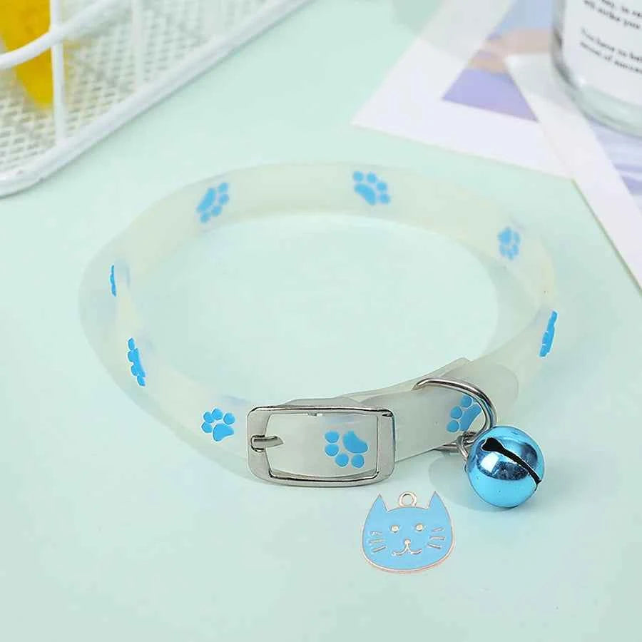 Cat Collar Glow in the Dark Footprint Cute Charms Adjustable Luminous Pet Collar for Kitten Chihuahua Night Walking Camping