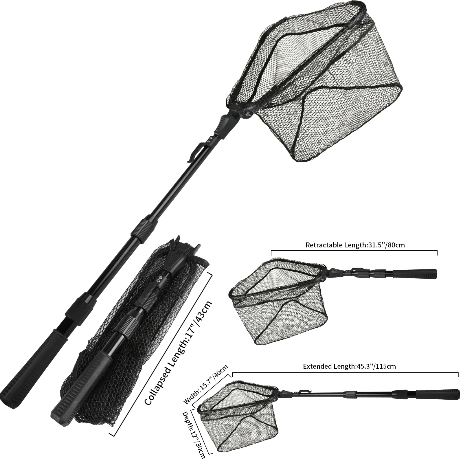 Retractable Landing Net Folding 1.9m/1.5m/1.3m Telescopic Fishing Net Outdoor Sea Mesh Portable Hand Dip Net For Carp Fly Fun