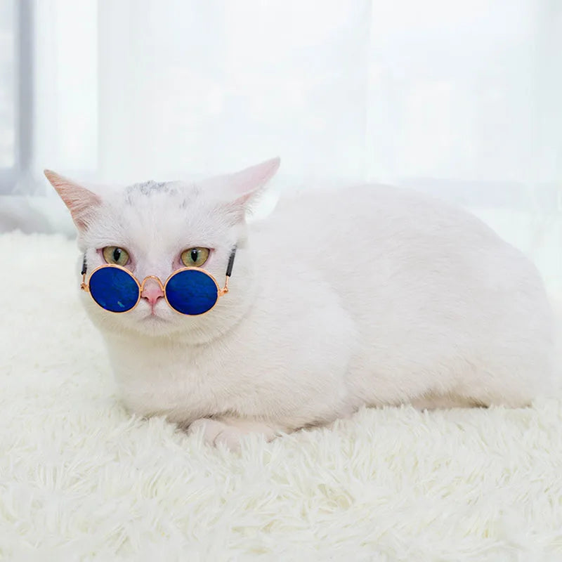 Puppy Dog Sunglasses Anti-skid Round Metal Cat Classic Retro Sunglasses Hippie Cute and Funny Pet Glasses Cosplay Party Costume