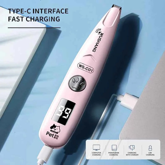 Pet Dog Electric Groomer Trimmer with LED Light Waterproof Pet Foot Hair Trimmer Low Noise Cat Dog Face Foot Ear Hip Paw Shaver