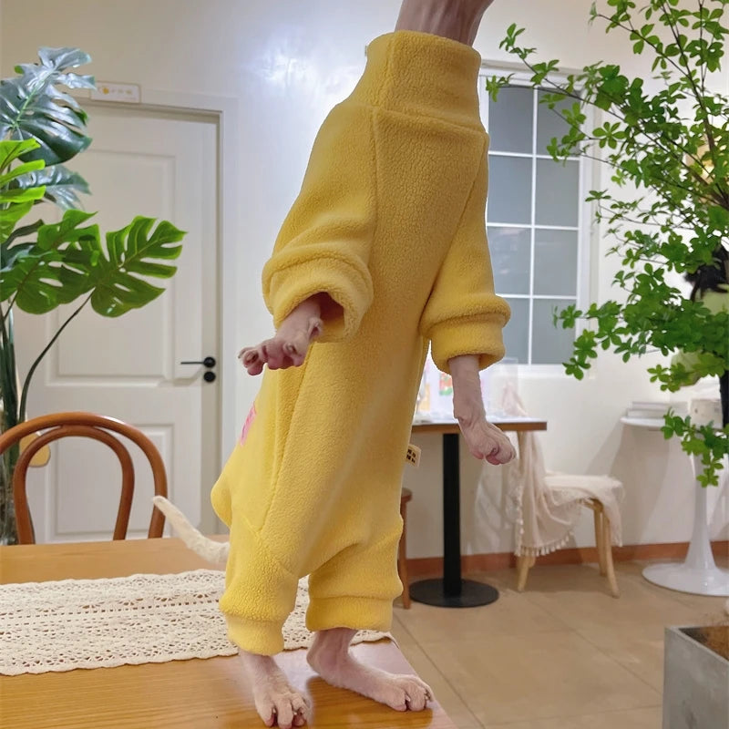 Fleece Coat for Sphynx Cat Warm Sweatshirt 4-legged Jumpsuit for Kittens Dogs soft Loungewear for Male Cat Devon Rex Sweater - Play Paws Toys