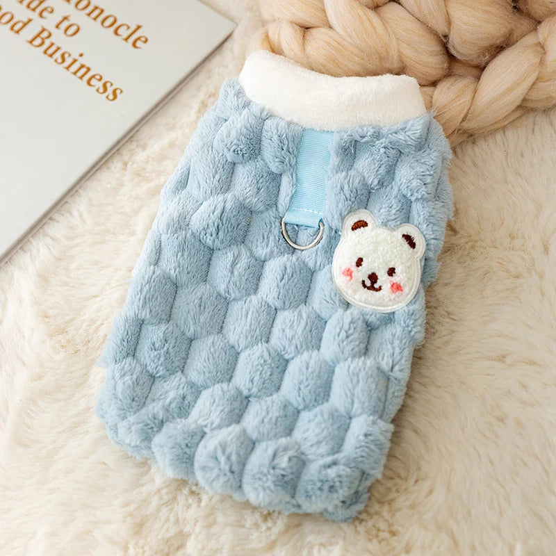 Plush Cat Puppy Button Jacket with Buckle Warm Winter Pet Clothes Cartoon Bear Print Kitten Coat Sphynx Clothing ropa para gato - Play Paws Toys