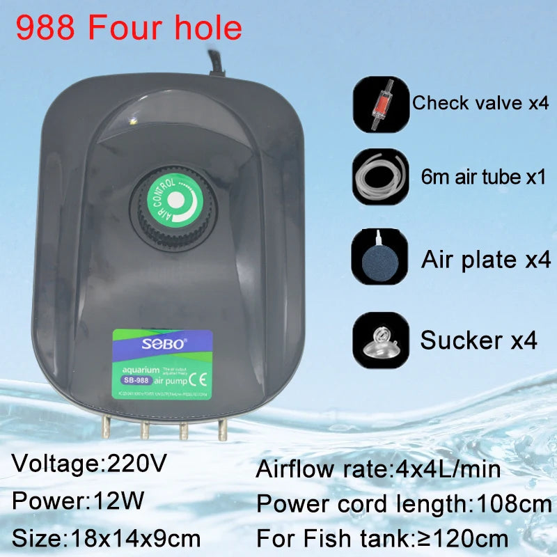 SOBO Silent Aquarium Oxygen Air Pump Fish Tank Adjustable Air Volume High Power Oxygenator Air Compressor Aerator 220v
