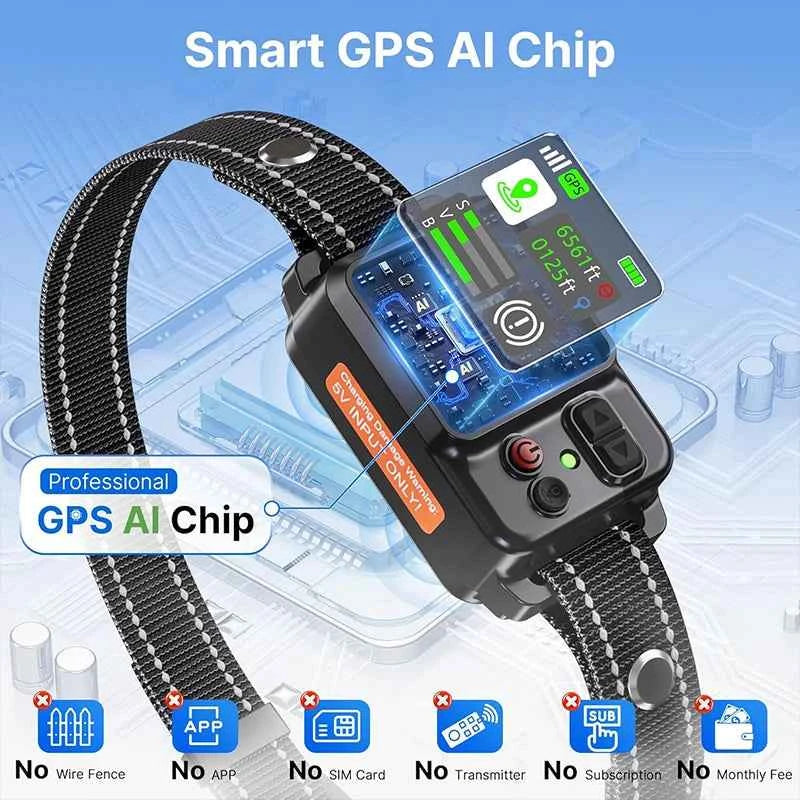 2025 Upgrade Pet GPS Wireless Electronic Fence Dog Fence and Barking Stopper Dog Trainer Training Electric Shock Collar