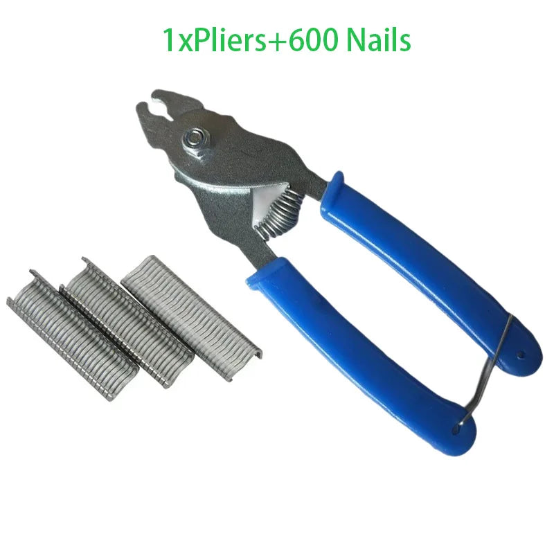 Hog Ring Pliers With 600Pcs Hog Rings M Nails Poultry Chicken Mesh Cage Wire Installation Tools Fences Netting Tags Traps Cage